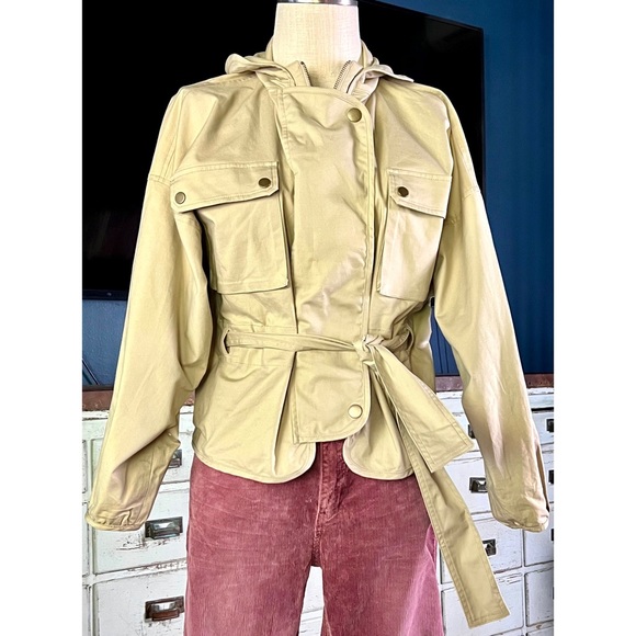 Anthropologie Puff Sleeve Beige Utility Jacket NWT New XS - Picture 1 of 16
